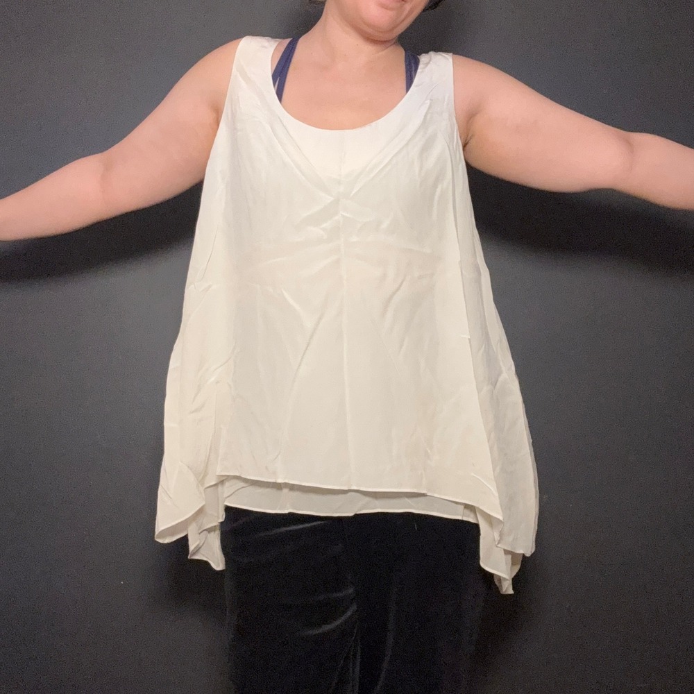 Eileen Fisher Silk Tank Top Ivory Layered High Low XL Minimalist Quiet Luxury - Picture 3 of 11
